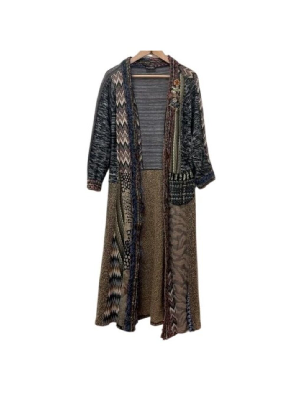 Vintage Lee Andersen Knit Multi Print Long BOHO Duster Cardigan USA Sz XXS
